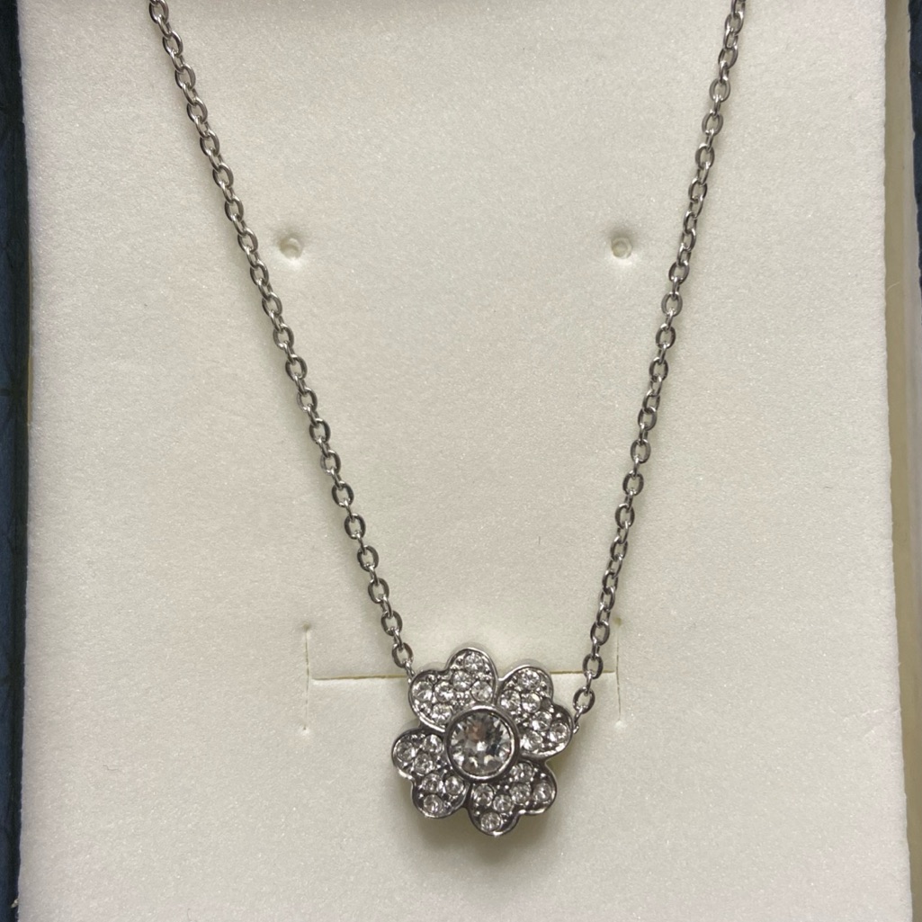 Brosway Italia Flower Pendant Necklace With Crystals Stainless Steel In Box